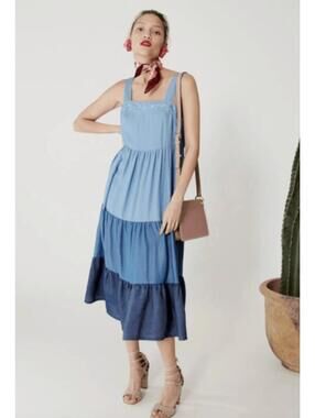 Kate Spade Broome Street Chambray Tiered Midi Dress - Blue Ombré, Small